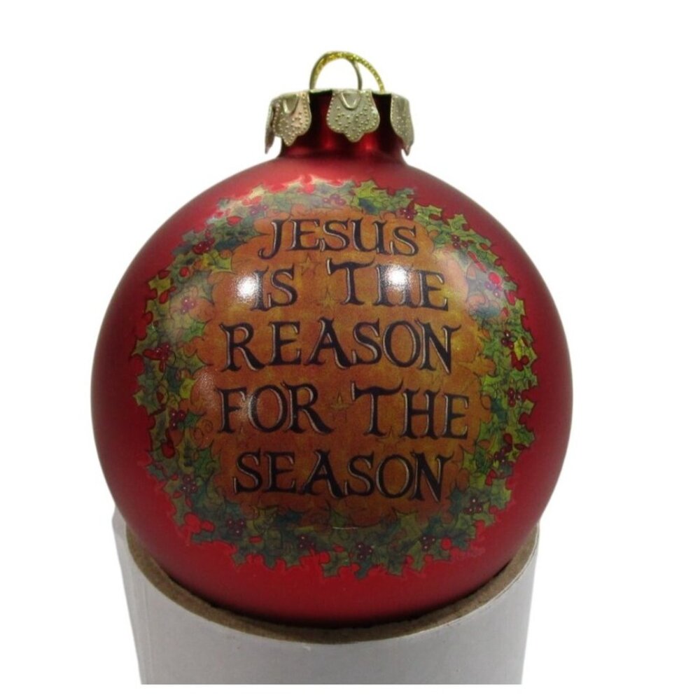 Jesus Is The Reason For The Season Red Christmas Ornament EUC